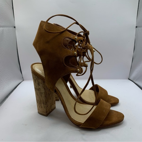 SCHUTZ Shoes - Schutz Womens Cruz Lace-Up Cuff Sandal $220 New Saddle Brown Size 6B Cork Heel